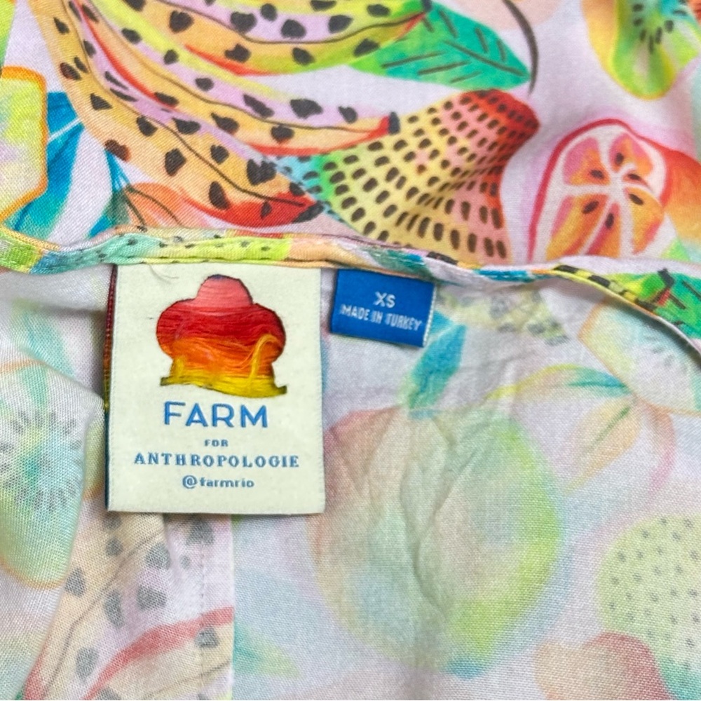 Farm Rio Anthropologie Rainforest Boho Colorful Wrap Blouse Beaded Ties Size XS - Picture 7 of 10
